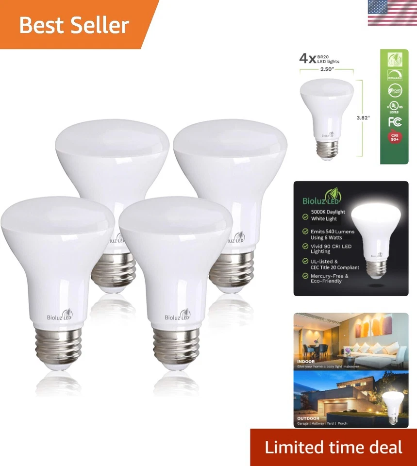 4-Pack BR20 LED Bulbs - 5000K Daylight, 88% Energy Savings, 540 Lumens - Image 1 of 4
