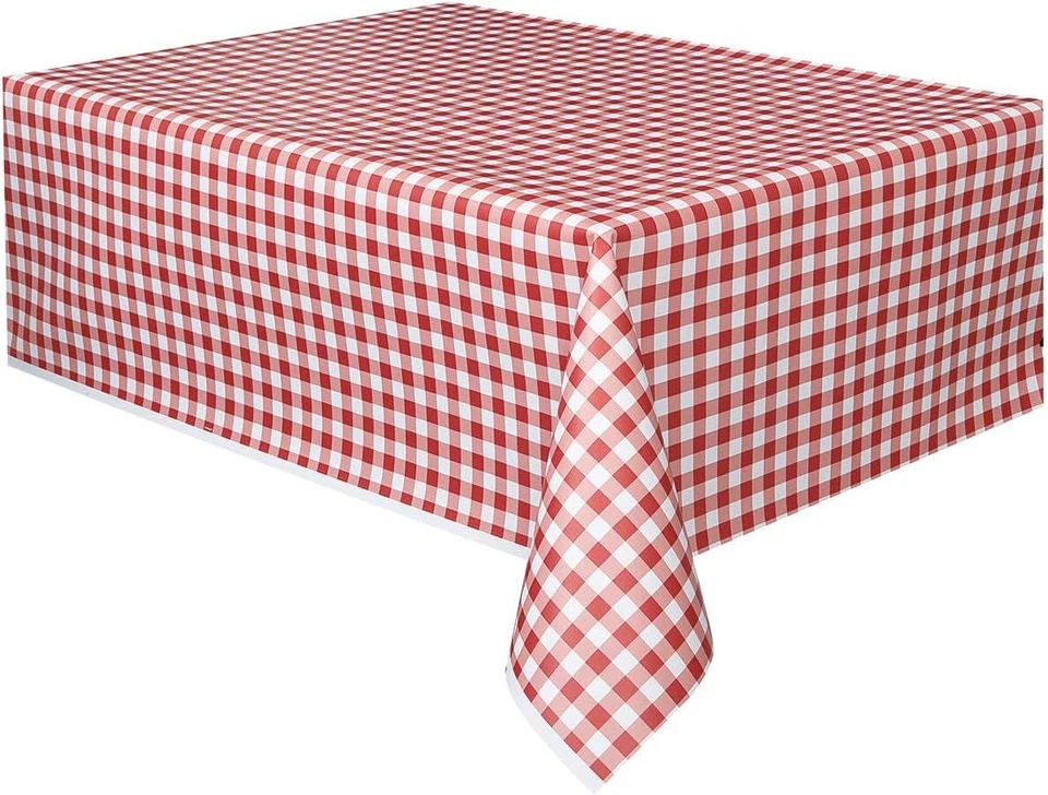 Red Gingham Plastic Tablecloth, 108" x 54" - Image 1 of 1