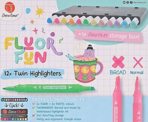12 Twin Textmarker Highlighter doppelseitige Marker 6x Fluor 6x Pastell Farben - Bild 1 von 7