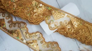 5cm gold hologram sequin silver braid trim indian arabic ribbon lace - Picture 1 of 1