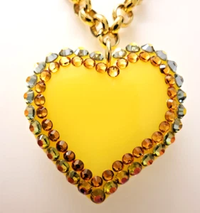 Tarina Tarantino necklace yellow heart green brown Swarovski crystals goldtone - Picture 1 of 8
