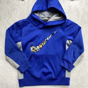 Nike Therma-Fit Youth Hoodie Sweatshirt Blue Swoosh Size 6 - Picture 1 of 10