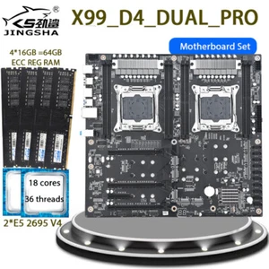 JINGSHA X99 Dual CPU Motherboard With Xeon 2*E5 2695V4 CPU + 16GB*4 DDR4 ECC RAM - Afbeelding 1 van 18