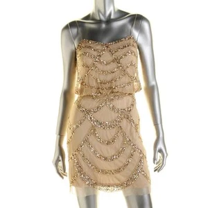 AIDAN MATTOX ~ Gold Mesh Deco Sequins Blouson Party Dress 6 NEW $295 - Picture 1 of 4