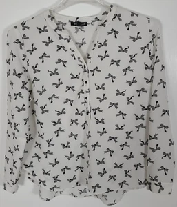 Roz & Ali Petite Damen Gr. PXL weiß schwarz Schleife Bluse Oberteil Langarm V-Ausschnitt - Bild 1 von 3