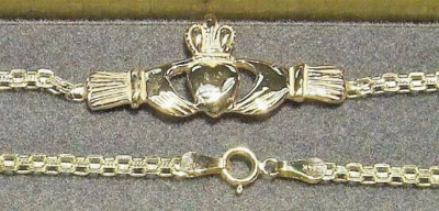 Tobillera de 10" totalmente nueva de oro macizo de 14kt Claddaugh #736 Foto 1 de 2