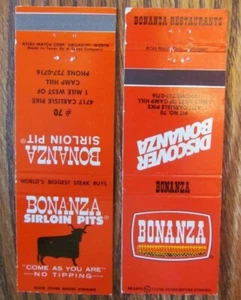 BONANZA RESTAURANT MATCHBOOK COVERS CAMP HILL PENNSYLVANIA EMPTY MATCHCOVERS E18 - Picture 1 of 3