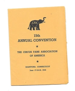 Programa Vintage CIRCUS FAN ASSOC 15ª Convención 1940 con etiquetas - Imagen 1 de 2