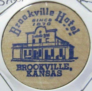 Níquel de madera vintage Brookville Hotel Brookville, KS - ficha Kansas - Imagen 1 de 2