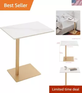 C Shaped End Table Snack Side Table for Couch Marble Top Under Couch Table So... - Picture 1 of 9