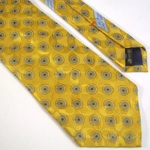 Ermenegildo Zegna Necktie Tie Mens Silk Geometric Yellow Gold Blue Dots Circles - Picture 1 of 5