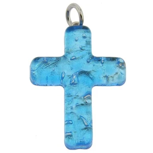 Colgante cruzado de vidrio veneciano GlassOfVenice Murano - plata acuática - Imagen 1 de 4