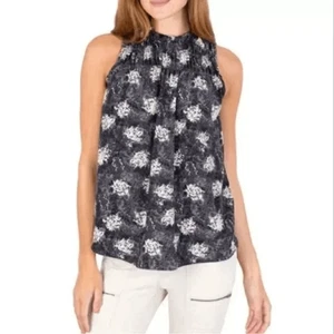NWT Joie Sleeveless Top Baltic Print Floral Smocked Blouse High Neck Flowy XXL - Picture 1 of 9