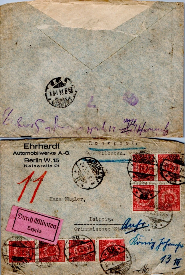 ГЕРМАНИЯ КРЫШКА 1924 БЕРЛИН ЭКСПРЕСС ПНЕВМАТИЧЕСКИЙ ЧЕХОЛ (A19/28) - Изображение 1 из 1