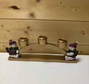 Christmas Gold Candle Holder Arch Snowman Candelabra 3D Traditional German - Picture 1 of 6