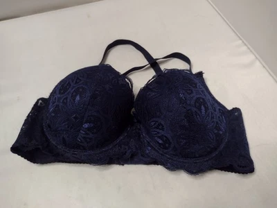 Женский кружевной бюстгальтер с полным покрытием 40C темно-синий цветочный на косточках литые чашки ZZ - Изображение 1 из 3