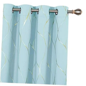 Gold Wave Print Blackout Curtains for Bedroom, Thermal Insulated Curtains for - Picture 1 of 7