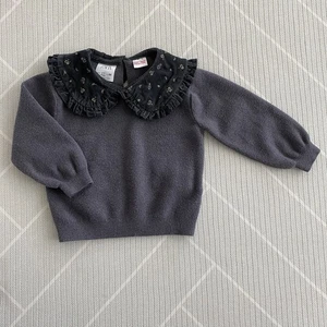 Maglione Zara grigio con colletto floreale bambina taglia 1 1/2 anni - Foto 1 di 5