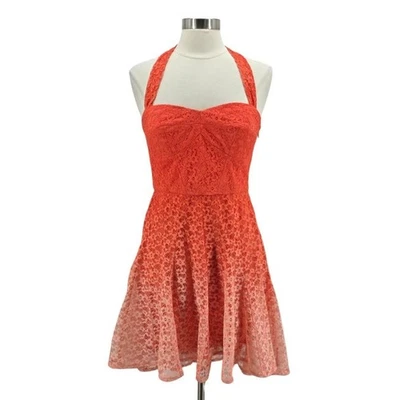 Mini Vestido Halter Vintage Betsey Johnson Para Mujer 8 Floral Encaje Ombre Melocotón Coral Foto 1 de 4