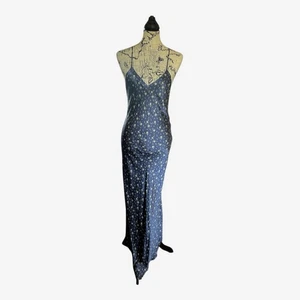 Jacalyn Bennett For Jenna Davies Floral Navy Blue Silk Nightgown Size L Slim Vtg - Picture 1 of 12