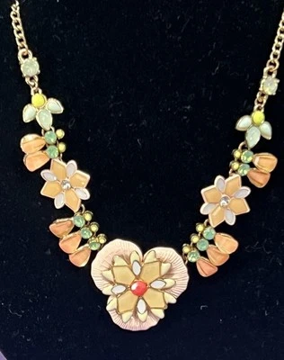 五颜六色的珐琅花朵声明项链桃子绿色夏季派对婚礼 — 第 1/4 张图片