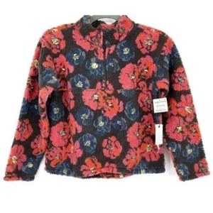 Treasure & Bond Girls Print Fleece Pullover In Black Navy Bold Floral MED(8/10) - Picture 1 of 5