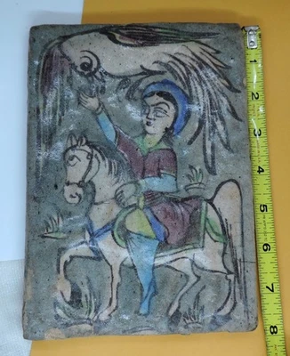 Azulejos policromados da dinastia Qajar 19 centavos. Vintage Pintado à Mão Frete Grátis! - Imagem 1 de 3