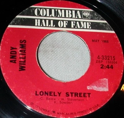 Andy Williams, Lonely Street / Village Of St. Bernadette, (7"), NM or M-, 358430 - Image 1 of 3