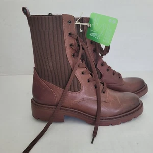 NWT/NWOB Sam Edelman Lydell Women’s Brown Compact Boot Size 8M leather / knit - Picture 1 of 14