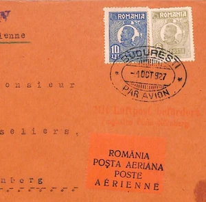 ROMANIA Air Mail Cover 1927 Bucharest GERMANY Nurnberg{samwells-covers}XW245 - Picture 1 of 12