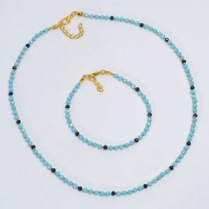 Blue Onyx Sapphire Gemstone Round Ethnic Handmade Jewelry Set 7-8" 18-19" O088 - Picture 1 of 1