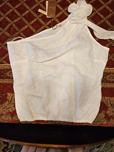 ADRIANA CONTRERAS WHITE ONE SHOULDER LINEN TOP BLOUSE XL - Picture 1 of 6