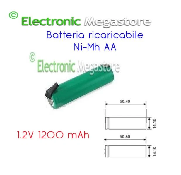 BATTERIA ricaricabile stilo AA NiMh 1200 mAh terminali saldare 1,2 volt - Immagine 1 di 1