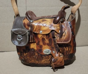 Western Style Tooled Leather Horse Saddle Shoulder Crossbody Bag Made in Mexico - Picture 1 of 14