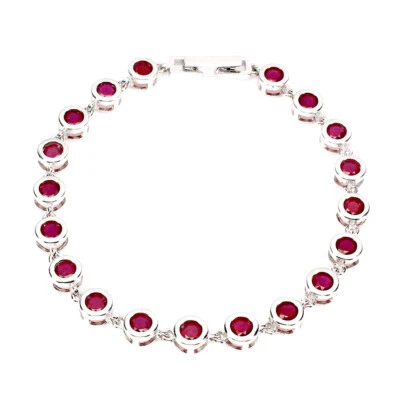 Pulsera de plata 925 de verano rubí redondo 4 mm joyas de piedras preciosas naturales 7 pulgadas Foto 1 de 4