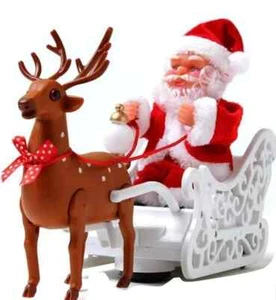 Christmas Santa Claus Sleigh & Reindeer Musical  Toy Decoration - Picture 1 of 2