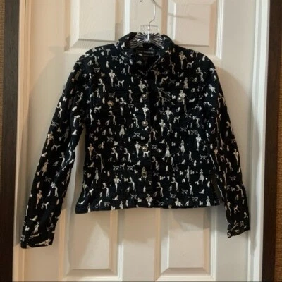 New Identity Women's Black/White Print Button Front Jacket Size Medium - Image 1 of 4