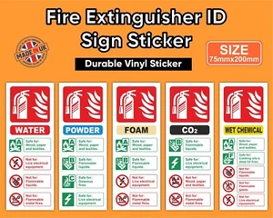 Fire Extinguisher ID Sticker Sign 7.5 x 20 cm Water Powder Foam CO2 Wet Chemical - Picture 1 of 13