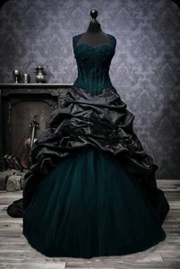 Vintage Gothic Wedding Dresses Victorian Black Jacquard Taffeta 1960s Ball Gowns - Picture 1 of 21