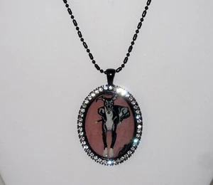 Altered Vintage Art Black Greyhound or Whippet Dog Pendant Necklace "Down" - Picture 1 of 4