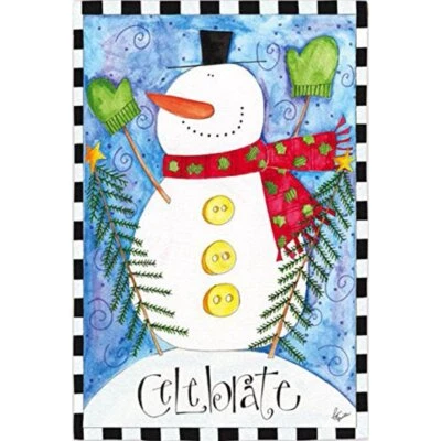 Evergreen Suede Reflections Celebrate snowman vertical flag - 29X43 inches - new - Image 1 of 3