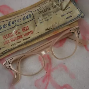 Vintage 1950s Eyeglasses Frames Selecta Colette Simili Velvet Pastel Pink Cateye - Picture 1 of 7