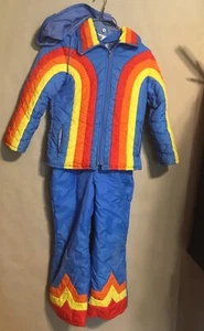 Montgomery Ward 80’s Schneeanzug Gr-10 Kinder blau orange gelb rot lesen - Bild 1 von 6