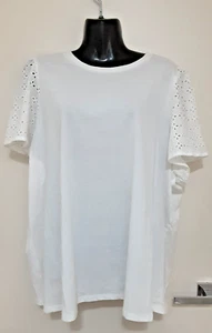 SIZE 24 WOMEN'S WHITE SHORT SLEEVE ANKO CURVE T-SHIRT TOP LACE SLEEVES - Picture 1 of 3