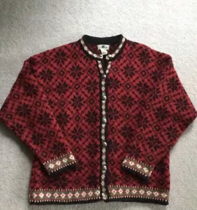 Vintage LL Bean Pullover Damen L Rot Wolle Cardigan Fair Isle Nordic Made In USA - Bild 1 von 6
