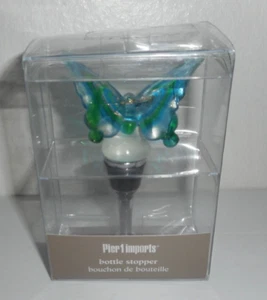 PIER 1 IMPORTS Bottle Stopper  Green Blue Butterfly Glass Brand New - Picture 1 of 9