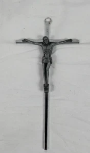 Christian Crucifix Wall hanging Polished Steel And Pewter - Picture 1 of 7
