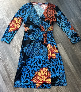 Vestido Vivienne Tam manga 3/4 imitación envolvente azul negro Y2K caprichoso para mujer S - Imagen 1 de 7