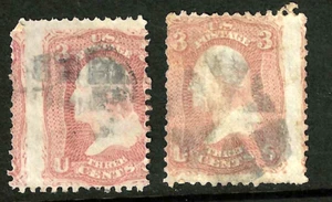 Sc #65 x 2 sombras errores erróneos 3 centavos Washington 1861-62 Guerra Civil EE. UU. 8B56 - Imagen 1 de 3