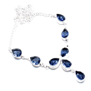 Classical Iolite Quartz Gemstone 925 Sterling Silver Jewelry Necklaces Sz 18" - Picture 1 of 1